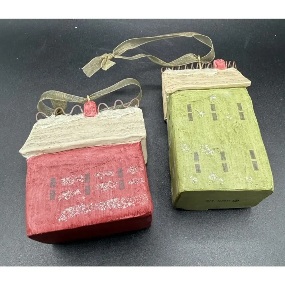 Vtg Lot Of 2 Hallmark Old Town Village Homes Ceramic Christmas Ornaments -LO24